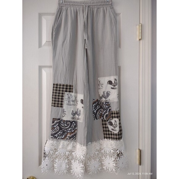 One of a Kind Custom Bloomers Boho Pantaloons Pants Farm print shabby chic lace - Picture 1 of 10